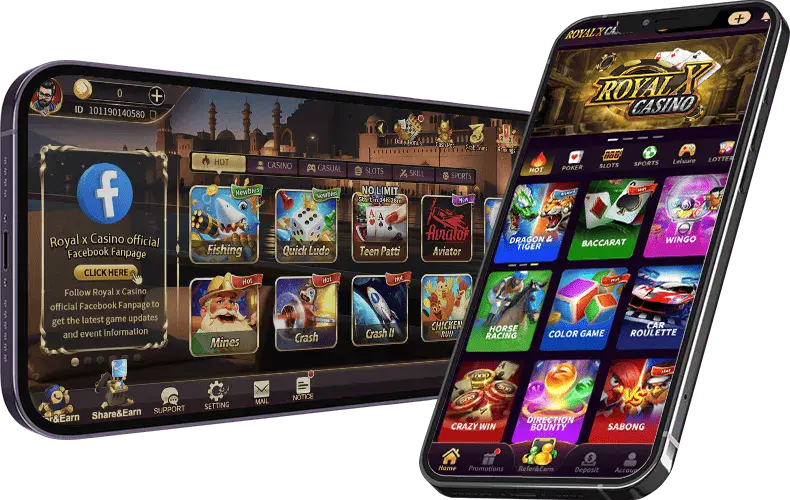 Royal X Casino games grid screenshot showing Wingo, Baccarat, Dragon and Tiger, Color Game and more